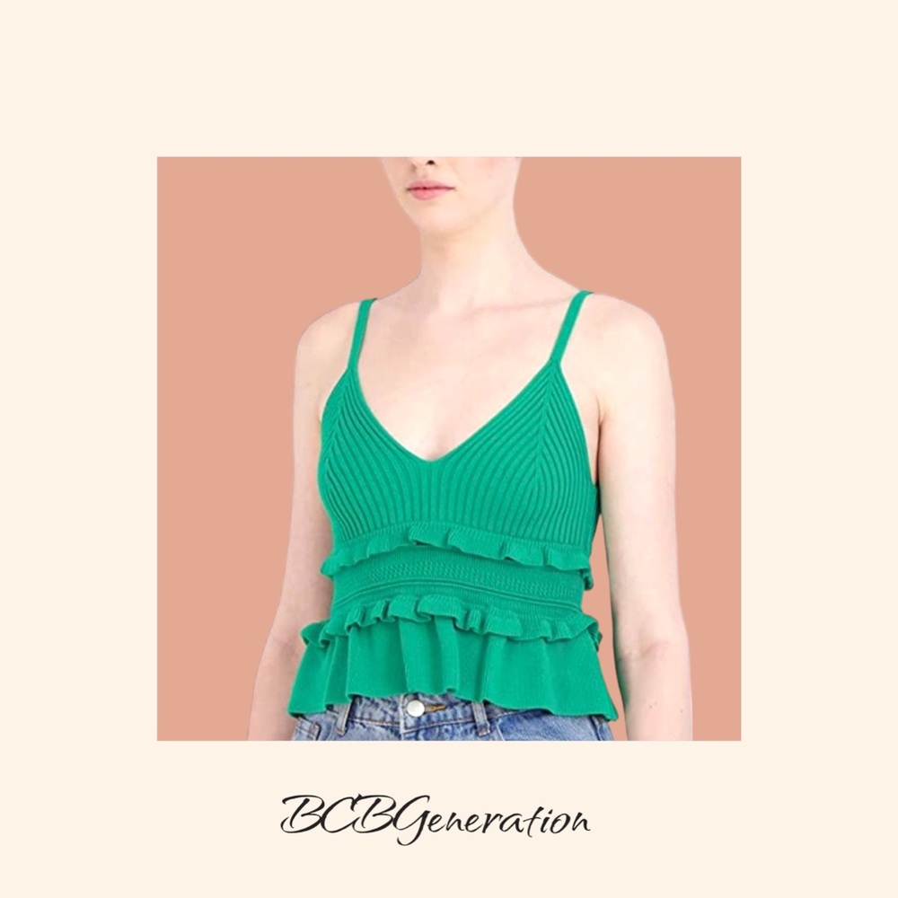 BCBGeneration Women's Tiered Ruffle Peplum Summer Sweater Tank Top 70$ RPrice